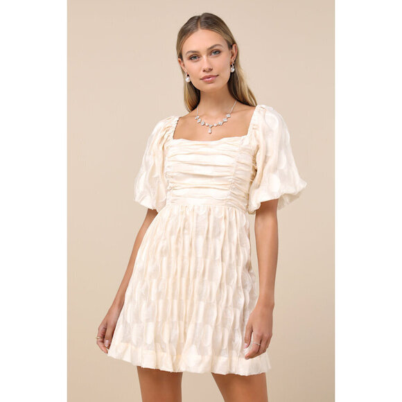 Lulus Dresses & Skirts - Lulus Cultivated Sweetness Cream Burnout Puff Sleeve Mini Dress White - Size M